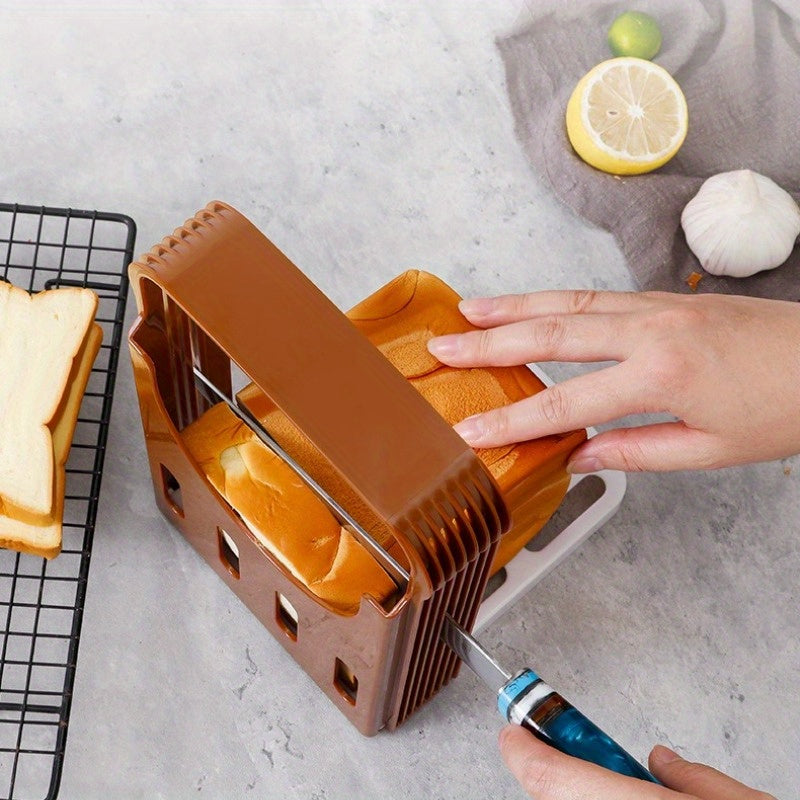 1 Cuchilla de pan ajustable, herramienta de corte de tostada plegable con 4 ajustes de grosor y franja hueca en la base para fijar el pan de manera eficiente, fácil de cortar rebanadas gruesas de manera uniforme, adecuada para todas las estaciones, perfe