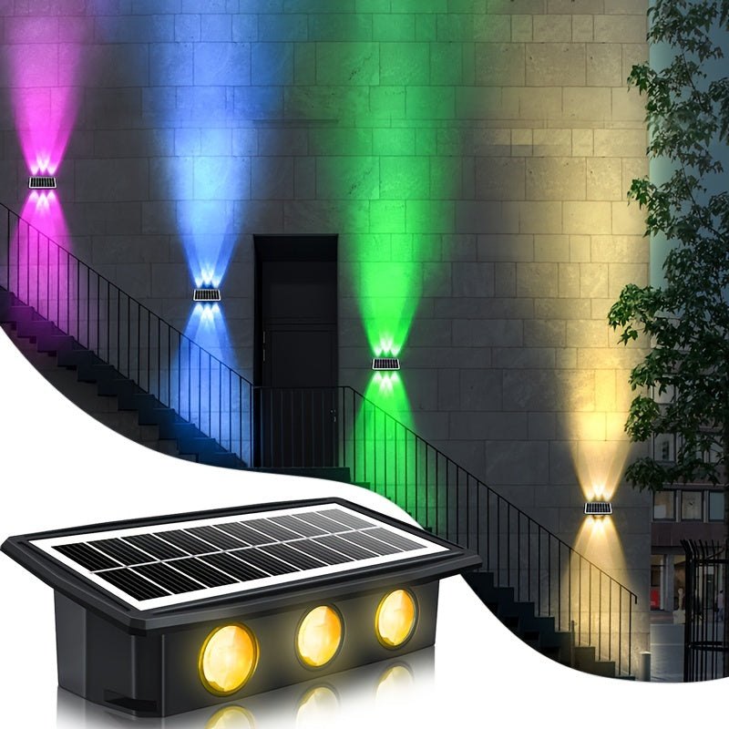 1pieza Luz de lavado de pared exterior solar al aire libre impermeable Luz de porche de patio Luz de pared exterior Luz de pared exterior RGB Luz blanca Luz cálida Luz de cubierta al aire libre Luz de escalón