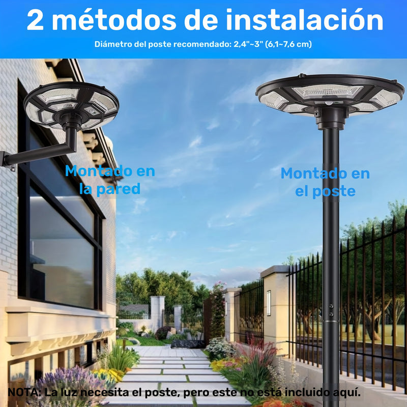 Lámpara solar redonda tipo UFO con sensor de movimiento, control remoto, acabado pulido para villas, comunidades y plazas, lámpara de jardín