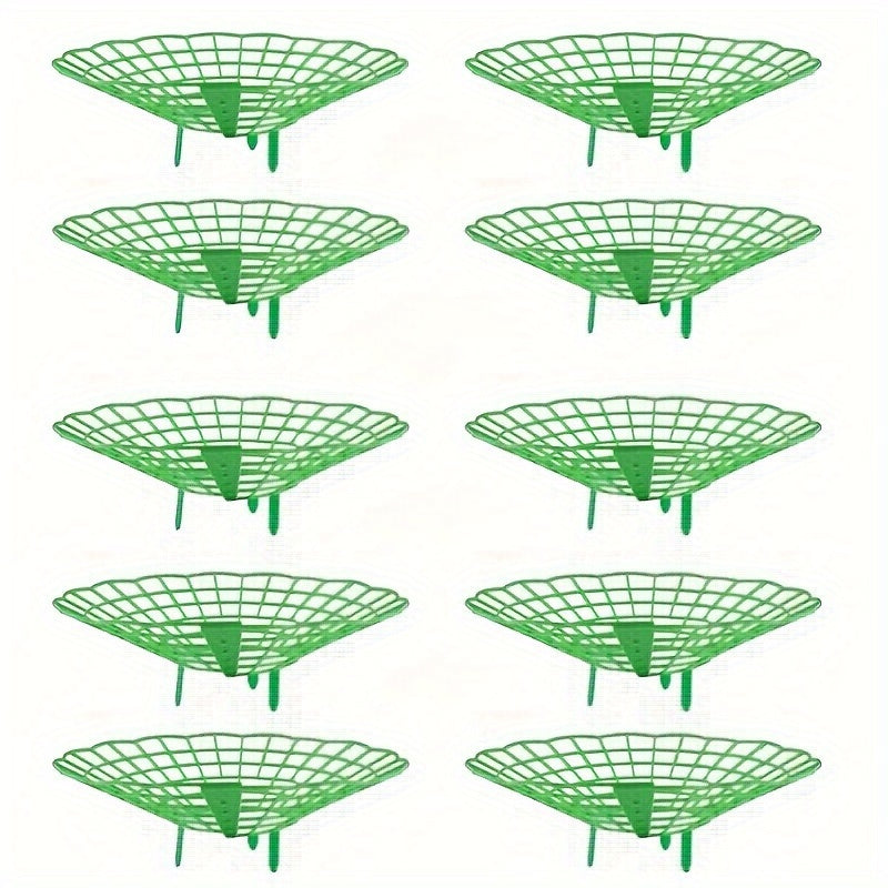 Pack de 10 Soportes para Plantas de Fresa Resistentes con Jaula de 3 Patas - Diseño en Forma de Abanico, Verde para Jardín y Balcón - Montaje Fácil, Ahorro de Espacio, Drenaje Saludable y Producción de Frutos - Ideal para Huertos Caseros y Granjas Comerc