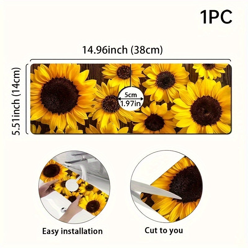 Tapete de fregadero de cocina de secado rápido con estampado de girasol - Poliéster duradero, diseño floral amarillo y negro, ideal para baño, oficina y decoración del hogar, tapete de baño | Tapete decorativo de fregadero | Tapete de poliéster