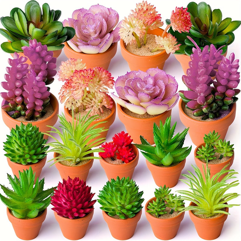 27 Plantas Suculentas Artificiales en Miniatura Sin Macetas: Tallos de Cactus Plásticos Realistas para Terrario, Variedad Pequeña de Verduras Sintéticas con Piedras Preciosas