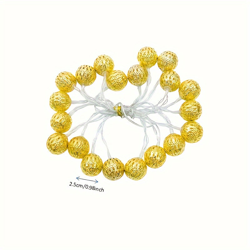 1pc Luces de Cadena con Bolas de Hierro de Inspiración Marroquí - Amarillo, Fijación No Removible, Funcionan con Pilas (Pilas No Incluidas), 36V o Menos, Material de Hierro con Fuente de Luz Incorporada, para Fondo Festivo y Decoración Fotográfica, Ilumi