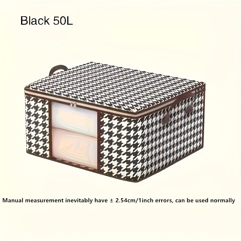 1 Bolsa de Almacenamiento de Gran Capacidad con Estampado de Pata de Gallo y Ventana de Visualización - Tela No Tejida Duradera, Organizador de Ropa Antipolvo y Resistente a la Humedad con Doble Cremallera y Asas - Ideal para Uso Doméstico y de Viaje, Al