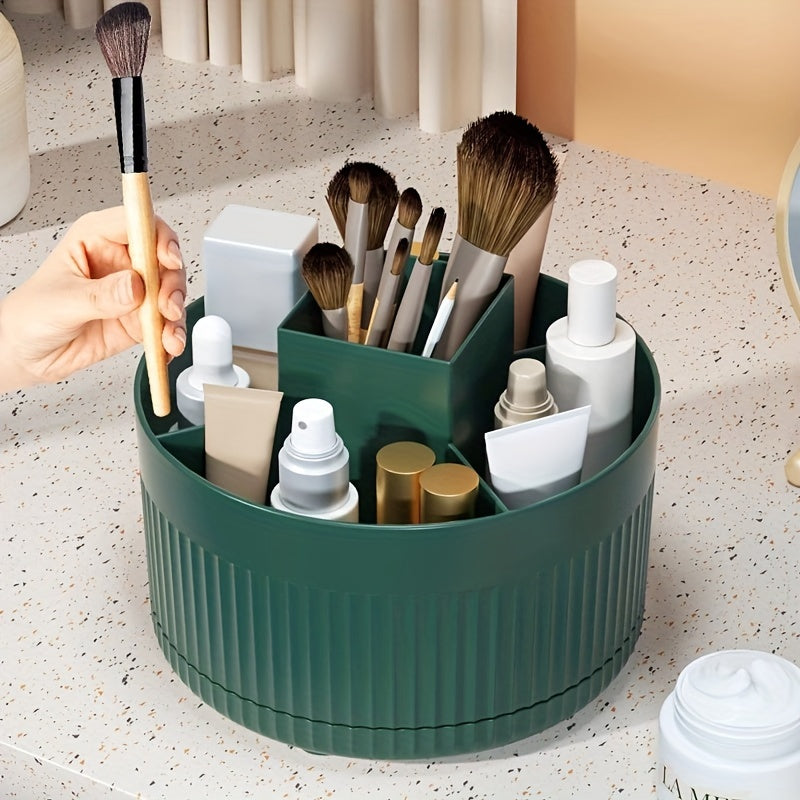Organizador de maquillaje giratorio, rotación de 360 grados, diseño minimalista, plástico ABS de alto brillo, perfecto para dormitorio, tocador, almacenamiento de baño.