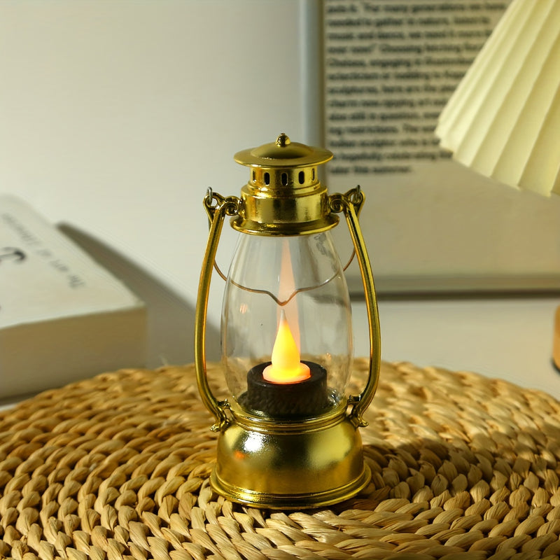1 lámpara LED estilo queroseno encantadora, llama amarilla nostálgica, incluye pilas