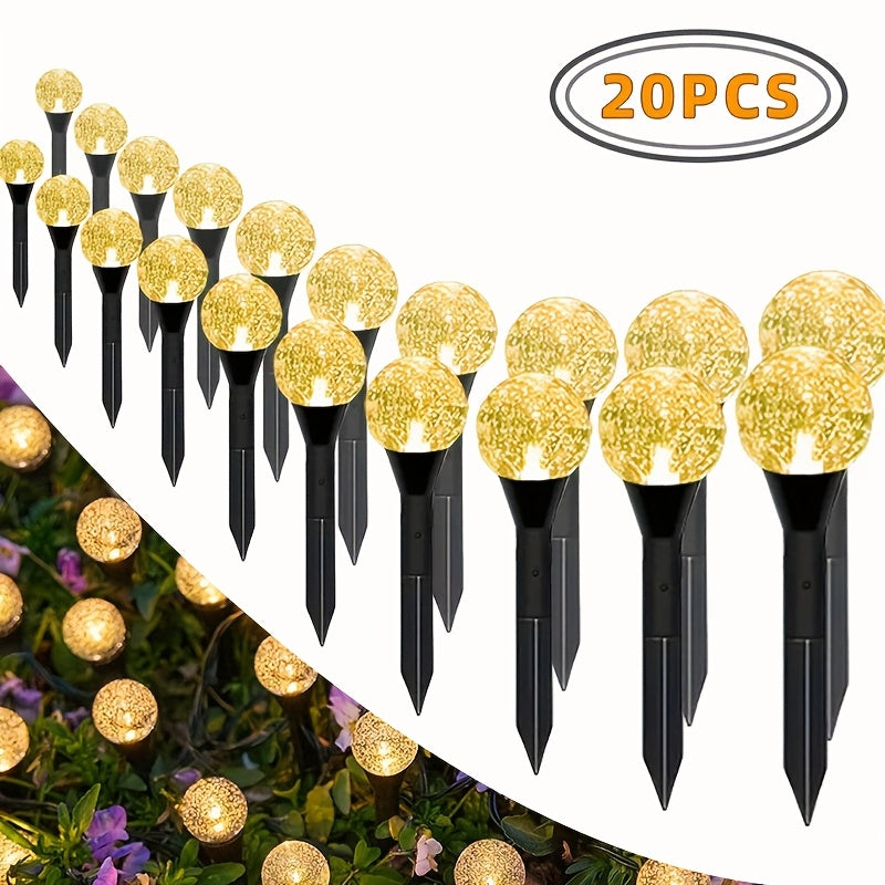 20 piezas de luces de sendero de cristal con energía solar - Dorado y negro, decoración de jardín al aire libre con 8 modos de iluminación, interruptor automático de día/noche, ideal para verano, camping, Navidad, bodas, fiestas y mejora de senderos, ilu