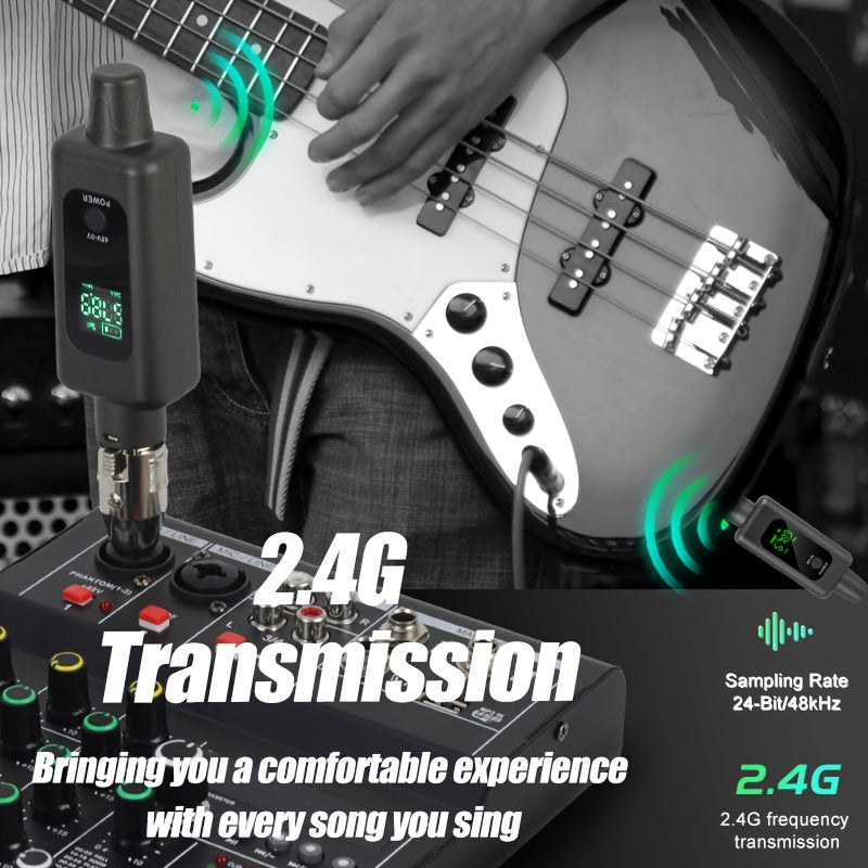 Sistema de micrófono inalámbrico con transmisor y receptor XLR, con alimentación de ilusión de 48V, para micrófono activo/conductor, sistema de altavoces, mezclador de audio, conector USB/tejido, batería de litio, voltaje de funcionamiento <36V, sin carg