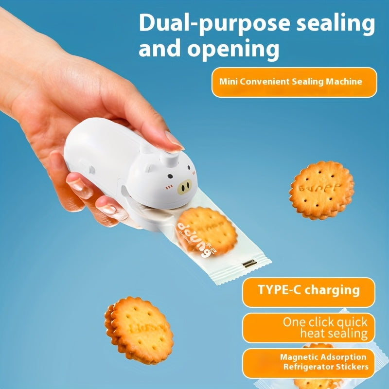 Mini máquina selladora de cerdito linda, adhesivo magnético para bolsas de refrigerador, sellado manual portátil doméstico con atracción magnética para evitar fugas de aire y humedad