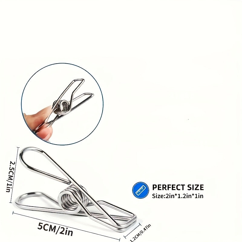 20pcs Pinzas para Ropa de Acero Inoxidable Premium - A Prueba de Óxido, Clips Metálicos Duraderos para Lavandería, Cocina y Viaje