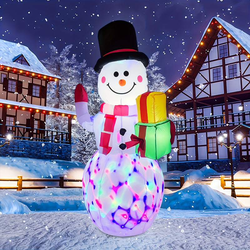 1pc Muñeco de Nieve Inflable de Navidad - 152.4cm de Alto, Decoración Exterior para Jardín con Luces LED Giratorias, Material Plástico, Alimentado por Electricidad (110V/220V), Enchufe de EE.UU., No Requiere Batería, Incluye Fuente de Luz, para Iluminaci