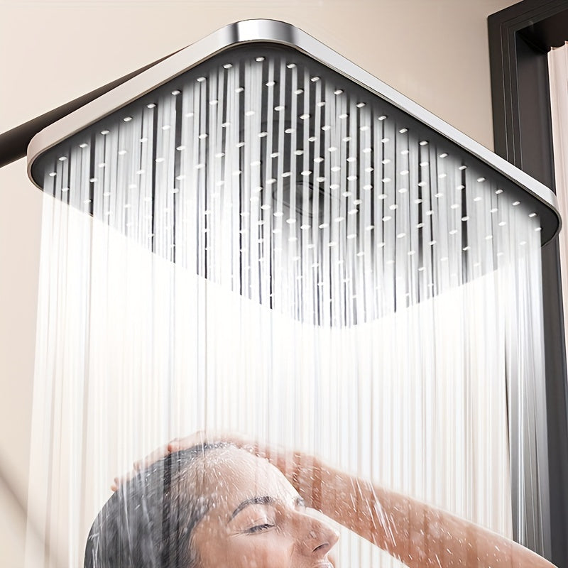 1pc Cabezal de Ducha Cuadrado - Flujo de Alta Presión Potente, Acabado Elegante Plateado/Negro, Montaje Fijo Diario para una Experiencia de Baño Lujosa - Accesorio de Baño Premium
