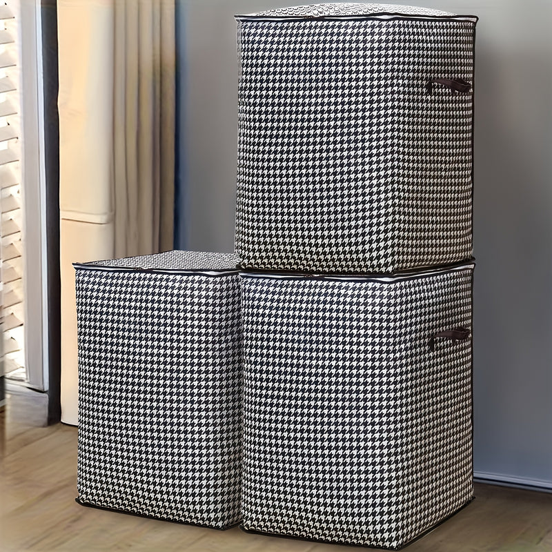 4 piezas de cajas de almacenamiento extra grandes de 47.55 galones, diseño houndstooth, tela gruesa, con cremallera doble y asas para fácil transporte, ideales para ropa, edredones y organización de artículos de temporada, perfectas para el hogar, mudanz