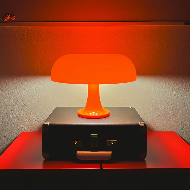 Lámpara de mesa LED moderna con diseño de hongo, 1 unidad - Alimentación por USB, luz naranja brillante, diseño elegante en plástico para decoración de dormitorio, sala de estar y hotel, lámpara de hongo