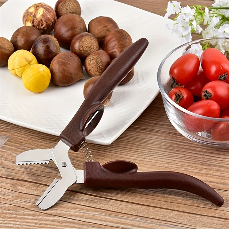 Abrelatas de Acero Inoxidable - Pinza para Nueces de Fácil Agarre, Impermeable, No Necesita Energía, Marrón Oscuro para Uso en Cocina y Comedor