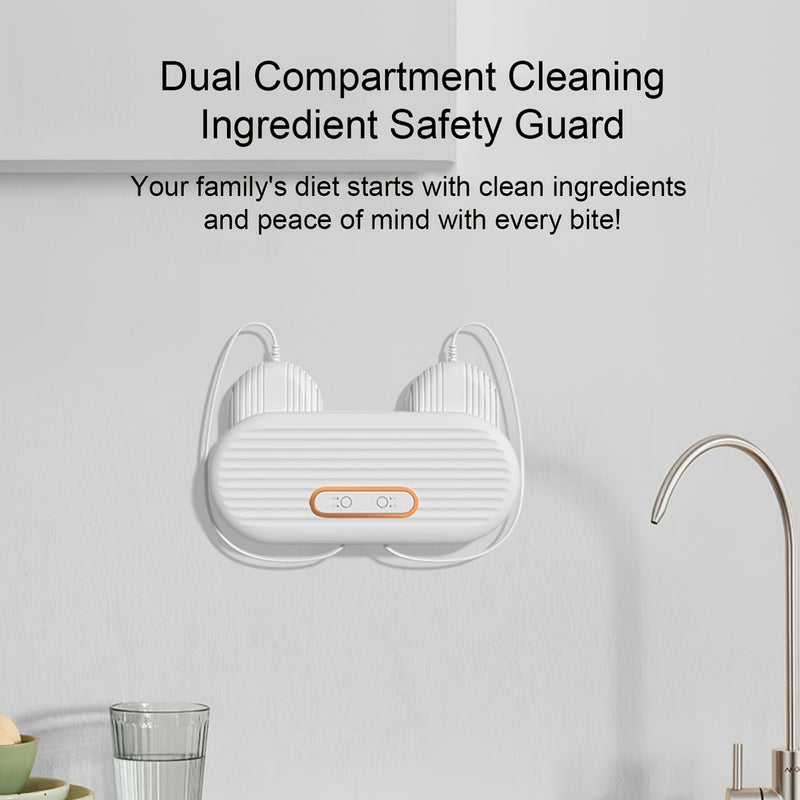 Lavadora de alimentos de doble compartimento USB, limpiadora de cocina portátil para carne y verduras, diseño de montaje en pared/escritorio, hoja giratoria de 360°, dispositivo de limpieza eficiente para uso doméstico, limpiadora de verduras.