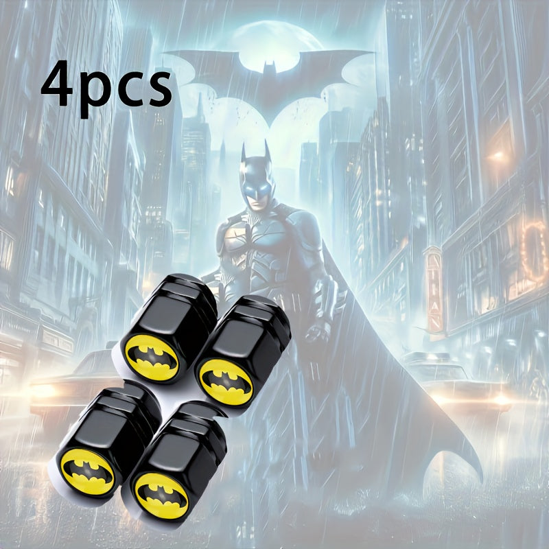 4 piezas de tapas de válvulas con diseño oficial de DC Batman de Warner Bros Entertainment, adecuadas para coches, bicicletas, camiones, ruedas de motocicleta, cubiertas de polvo del aire, accesorios univer para coches, tapas de válvulas.