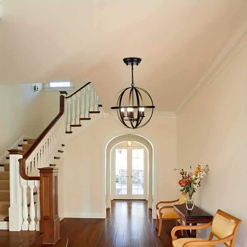 Lámpara de techo ajustable esférica de metal, estilo retro moderno, montaje semienterrado, no necesita electricidad, E12 negro, con hardware de instalación, para cocina, comedor, sala de estar, pasillo, dormitorio - No incluye bombilla.