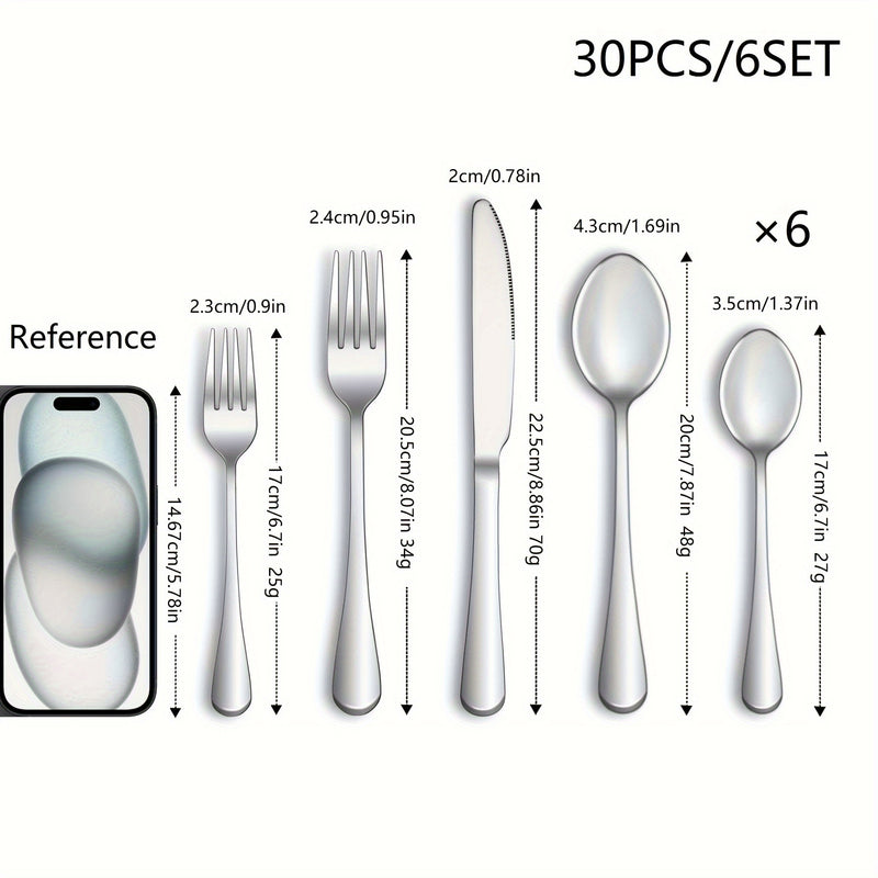 Juego de cubiertos de 30 piezas para 6 personas, juego de vajilla de acero inoxidable de alta gama, pulido a espejo, juego de vajilla duradero para el hogar, incluye tenedor, cuchillo y cuchara, apto para lavavajillas, regalo para el Día del Padre, Día d