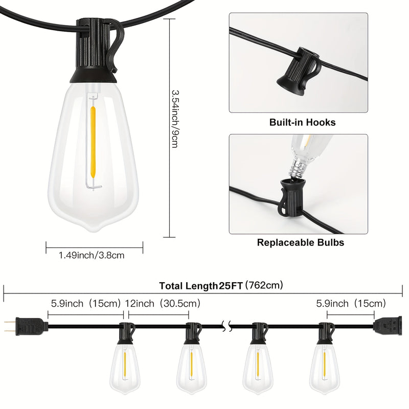 Luces LED en cadena ST38, 30.48 metros, incluye 48 bombillas + 2 extras, conectables, ideales para decorar tu jardín en Navidad y Halloween, sin batería