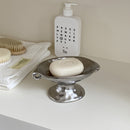 Jabón de cerámica de plata vintage con dos asas, bandeja de pie alto - Perfecto para fregaderos o como organizador de joyas Decoraciones de Halloween, Navidad