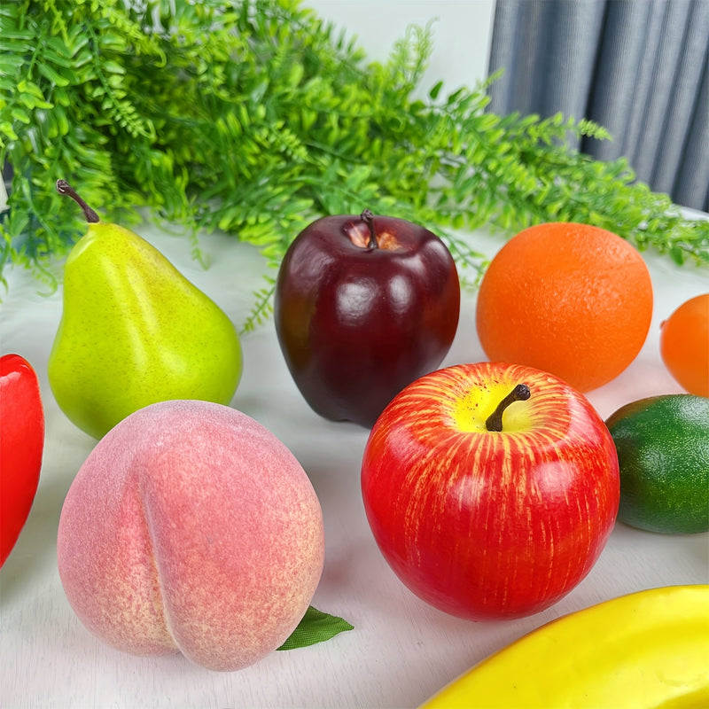 Un conjunto de 20 frutas falsas de alta calidad puede realzar la decoración de espacios de estar, áreas de comedor, dormitorios, lugares de trabajo, hoteles, instituciones educativas, así como ocasiones festivas como la Navidad y las fiestas.