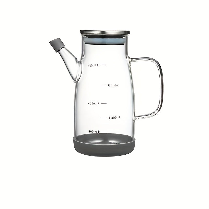 Dispensador de Aceite de Vidrio de 20oz a Prueba de Fugas con Tapa y Mango de Acero - Libre de BPA, Perfecto para Aceite de Oliva, Vinagre, Condimentos - Ideal para Cocina, BBQ, Camping, Picnics