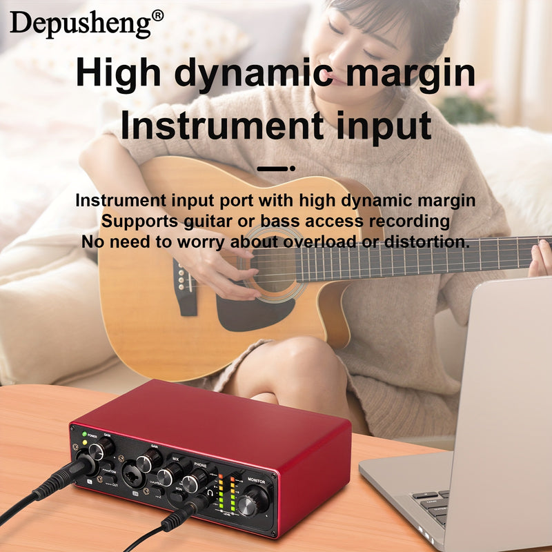 Interfaz de audio profesional DEPUSHENG de 2 canales - Grabación de 24 bits/196 kHz, interfaz XLR, alimentación fantasma, USB-C, aleación de aluminio, ideal para streaming de PC/Win/Mac y grabación de música, tarjeta de streaming de música | Tarjeta de s