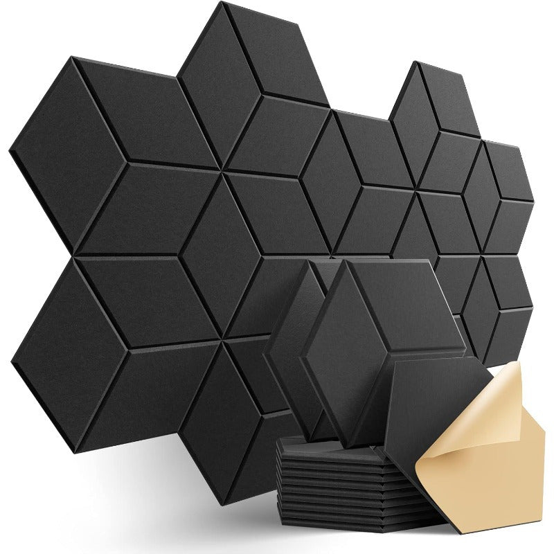 12 piezas de paneles acústicos autoadhesivos LDQ 12"x10"x0,4" - Paneles de espuma de alta densidad con diseño de Y, resistentes al fuego, absorción de ruido y eliminación de eco para hogares, estudios, oficinas (negro/gris oscuro/blanco), paneles de pare