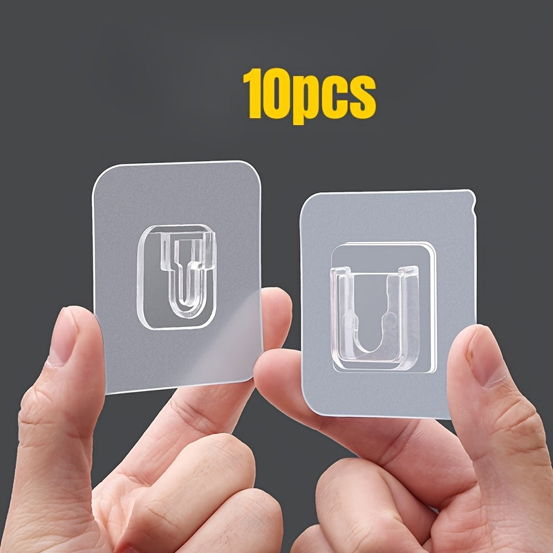 10pcs Ganchos Adhesivos de Plástico Transparente Modernos, Soporte de Regleta de Pared con Hebilla de Encaje, Sujeción Sin Taladro para Organización de Baño y Puertas, Ganchos de Utilidad de Fácil Instalación