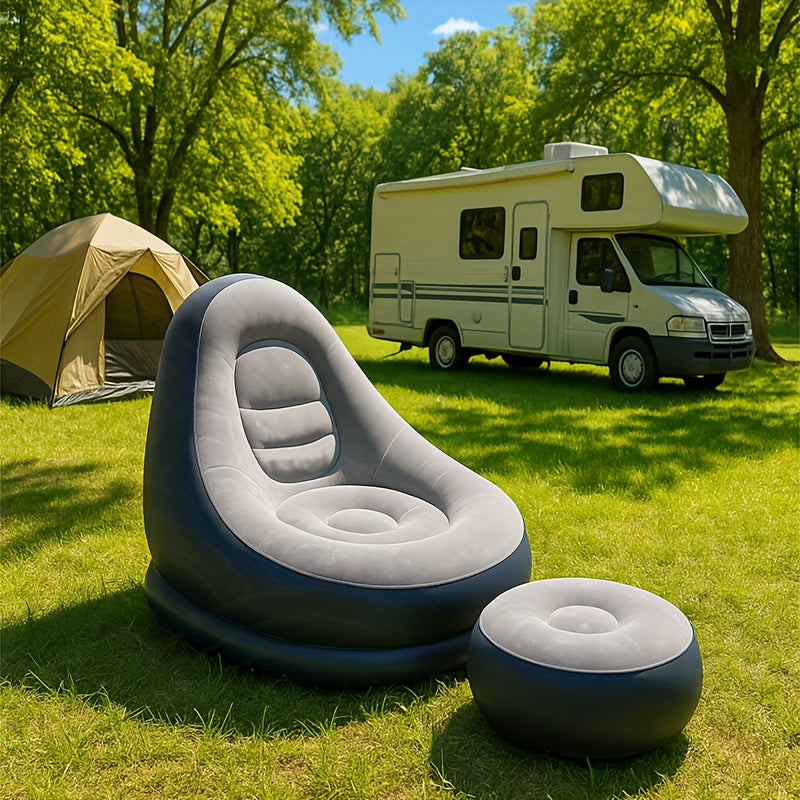 Silla de sol inflable con taburete - Plegable, portátil, de alta calidad, fácil de instalar, diseño modular, material duradero para sala de estar, camping, oficina (sin inflador incluido), equipo de ocio cómodo