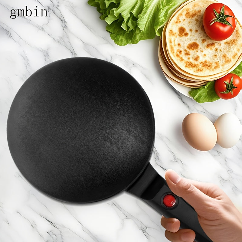 Sartén Redonda Antiadherente gmbin con Mango Rojo - Ideal para Crepes, Tortillas y Wafles, Calentamiento de un Solo Lado, 110V, 1000W, Enchufe de EE. UU., Sin Conversión Necesaria, Diámetro de 9,84 Pulgadas, Perfecto para Desayuno y Meriendas, Esenciales