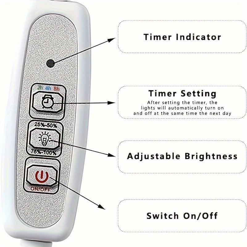 Luz de Cultivo LED Ajustable con Espectro Completo, Alimentada por USB, Anillo de 4 Cabezas para Plantas de Interior y Suculentas - Incluye Temporizador Automático (2/4/8 H)