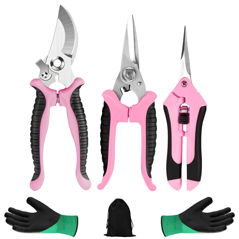 Juego de 3 tijeras profesionales para podar flores y jardinería con cuchillas de acero inoxidable, herramienta manual de podado en empaque de caja