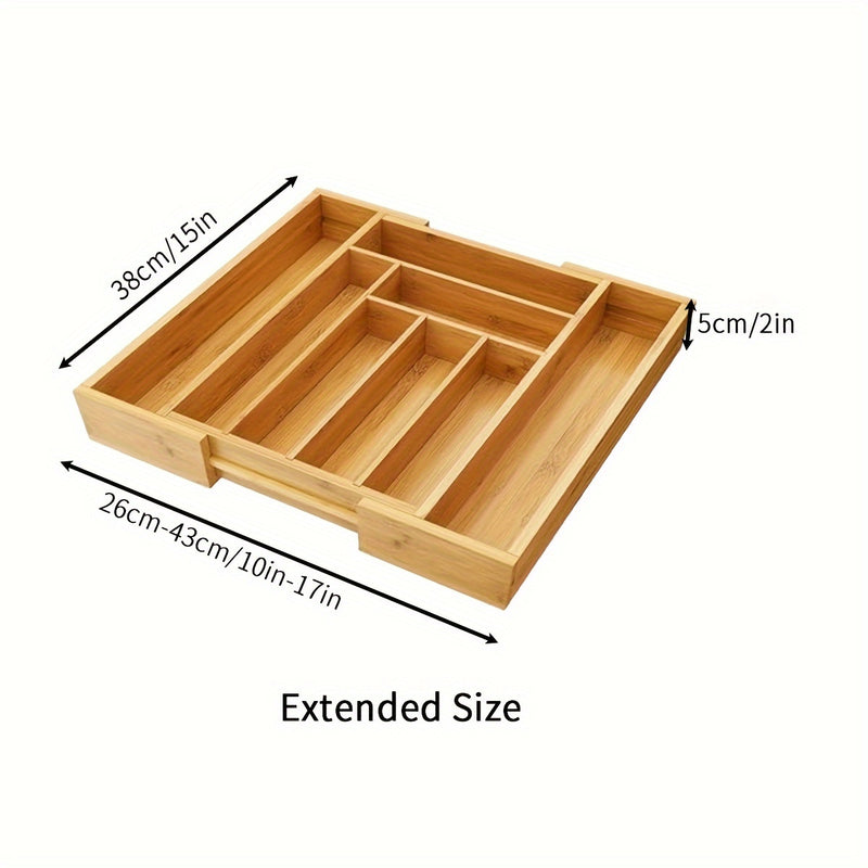 Organizador de Cajón Expansible de Bambú para Pared - Caja de Almacenamiento Multicompartimento para Utensilios de Cocina, Cubiertos y Herramientas de Oficina - Bandeja Organizadora de Alta Calidad
