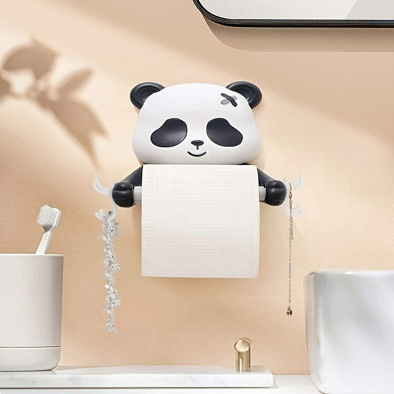 Soporte para Papel Higiénico de Panda Adhesivo de Fácil Instalación - Diseño de Dibujos Animados Lindo, Plástico Duradero, Montaje en Pared que Ahorra Espacio para el Baño