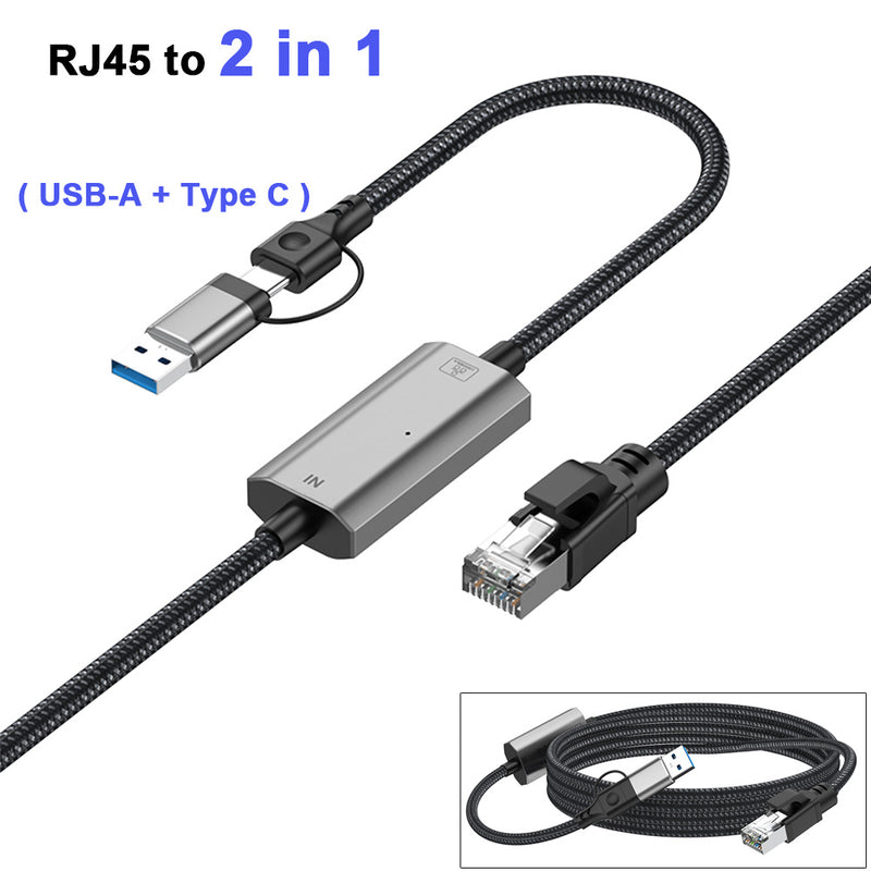Adaptador de Cable RJ45 a USB para Hombre, Adaptador de Tipo C a USB Gigabit para Tarjeta de Red 2 en 1 para Switch iPhone 15 16 Pro Macbook Air Pro Laptop iPad Pad Teléfono y Xbox PS5