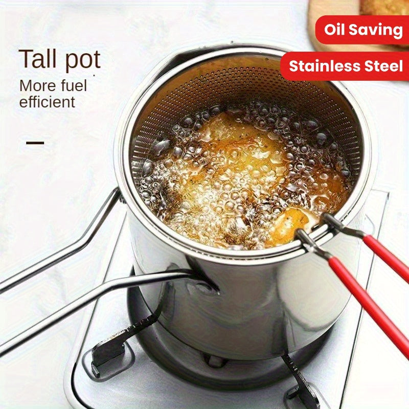 Freidora de Acero Inoxidable para Alitas de Pollo, Papas Fritas, Bolas de Taro y Carne con Sartén Mini Ahorradora de Aceite y Filtro para Inducción - Ideal para Hogar