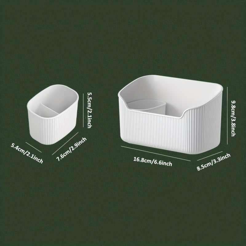 Caja organizadora de maquillaje plástica ligera, 1 pieza - Diseño elegante en blanco y gris, con múltiples compartimentos, para baño y tocador, sin necesidad de energía eléctrica, almacenamiento estético, fácil instalación
