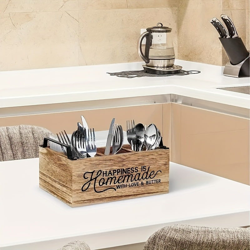 Organizador de Utensilios de Cocina de Madera de Alta Calidad y Clásico - Caja de Almacenamiento Portátil con Diseño Abierto para Acceso Fácil, Contenedores de Almacenamiento para la Organización del Hogar