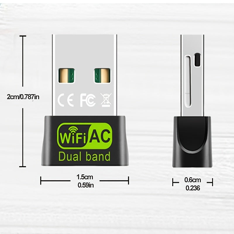 Tarjeta de Red Inalámbrica USB Dual-Band / Soporte 2.4G/5.8G Banda Doble / Antena Integrada de 2dB / Compatible con Sistemas Operativos Windows XP/Vista/7/8/10/11 / Admite Recepción WiFi y Transmisión AP Hotspot / Plug-and-Play para Win10 & 11, Requiere