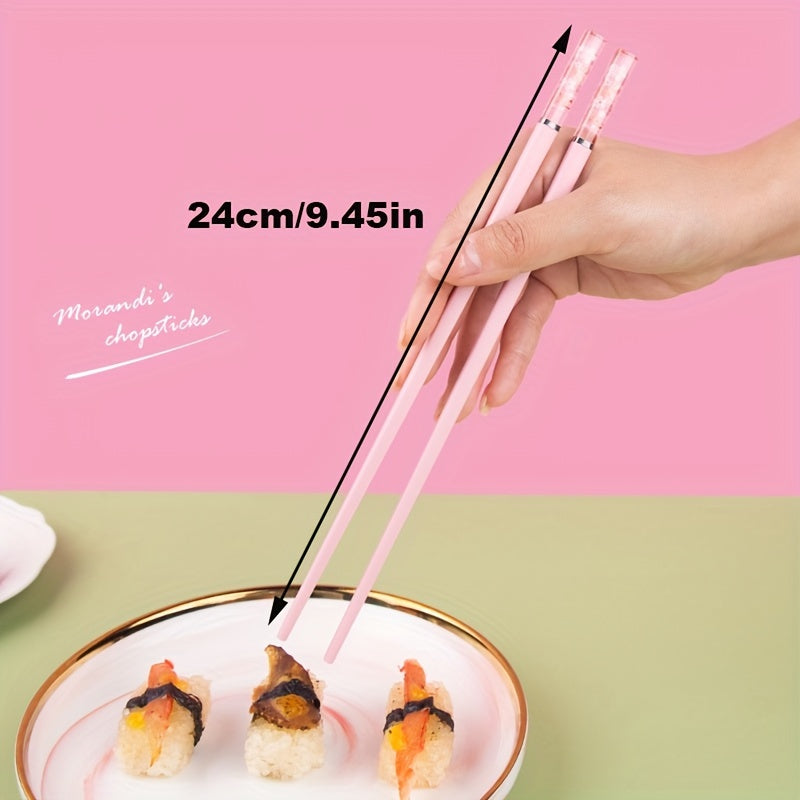 1/ 5 Pares De Palillos De Aleación Rosa Con Cereza Ámbar, Reutilizables Para Comidas En Casa, Vajilla De Estilo Chino Y Coreano, Comida Rápida, Fideos, Palillos De Sushi, Palillos De Ramen