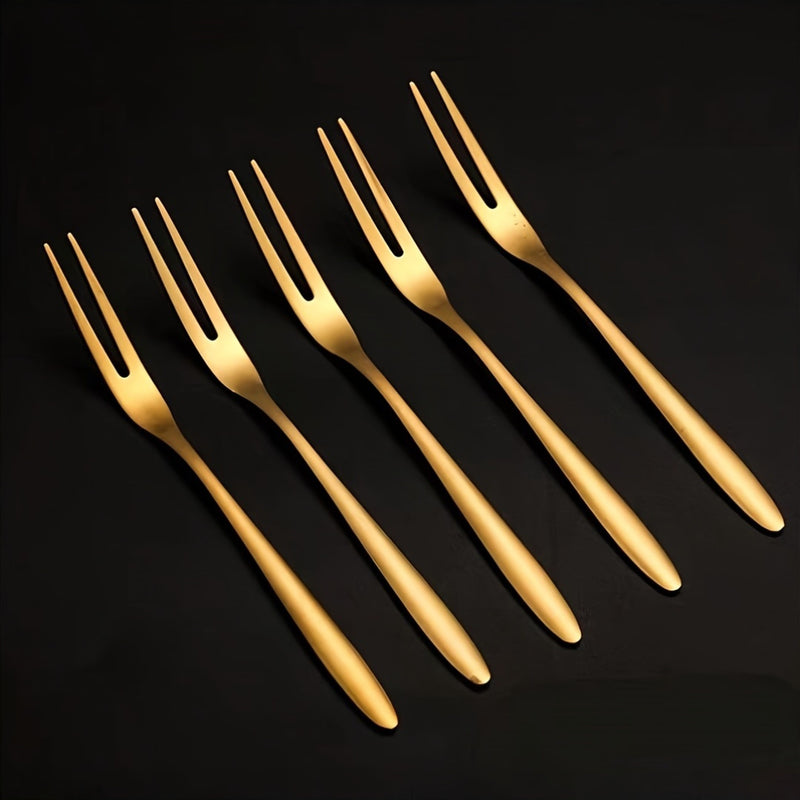Juego de 6 tenedores de acero inoxidable, tenedores dobles, tenedores para cóctel, tenedores para aperitivos y tenedores para pastel