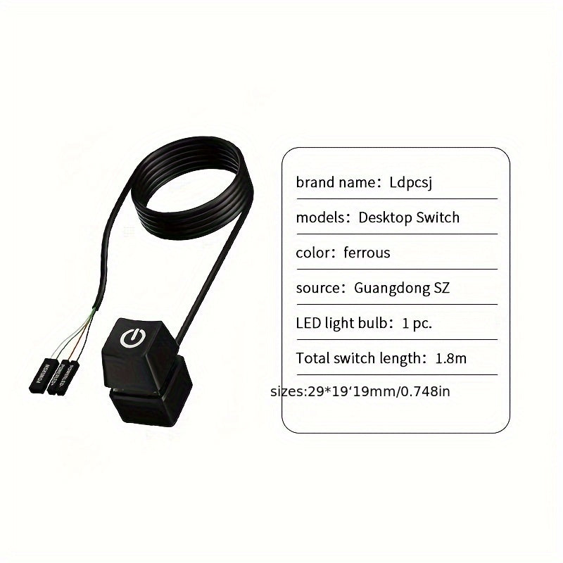 LDPCSJ Cable de Extensión Azul LED 1.8m para Encendido/Apagado de Placa Base PC, Interruptor Externo para Escritorio en Casa u Oficina