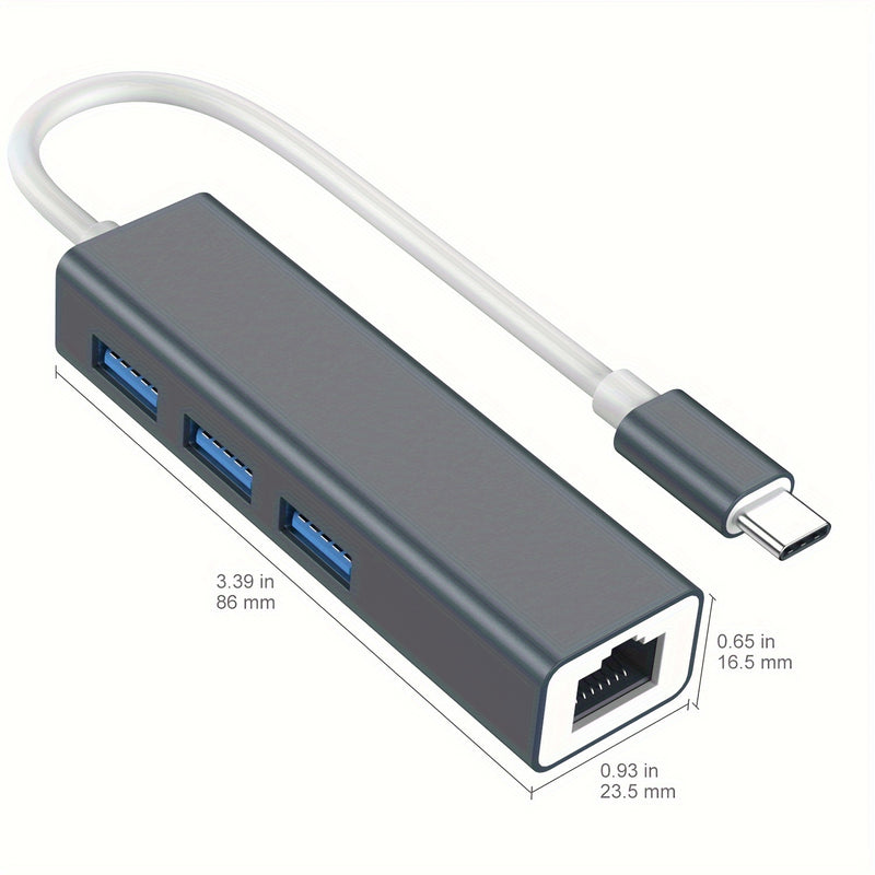 Adaptador USB C a Ethernet con concentrador USB 3.0 de 3 puertos, adaptador de red LAN Gigabit Ethernet RJ45 a USB-C/Thunderbolt 3 4 en 1, construcción de aleación de aluminio, compatible con MacBook Pro/Air, iPad Pro, Chromebook, XPS, Surface - Plug & P