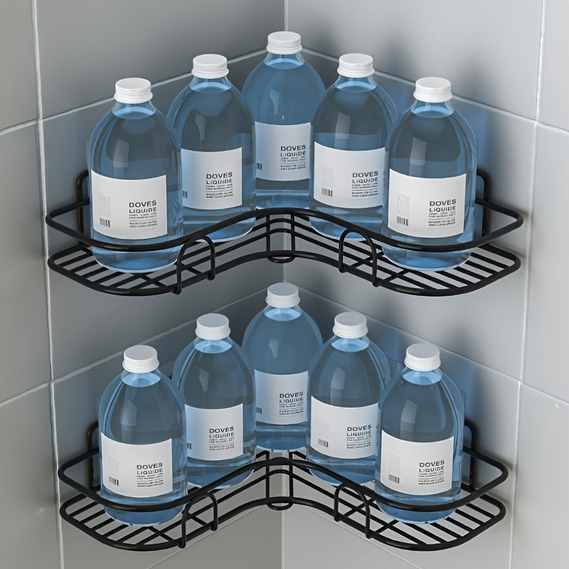 1pc Estante de Esquina Metálico Blanco Ahorrador de Espacio - Sin Taladro, Organizador de Pared para Baño y Cocina para Champú, Productos de Cuidado de la Piel y Más, Ideal para Uso Doméstico y Hotelero, Organizadores y Almacenamiento de Baño