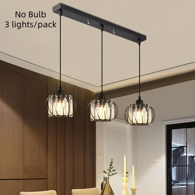 Araña moderna de metal con 3 brazos, acabado mate, lámparas colgantes desmontables para montaje semiempotrado, ideal para comedor, cafetería o bar, conexión directa, 110V-220V, sin necesidad de baterías, iluminación para comedor | diseño elegante en meta