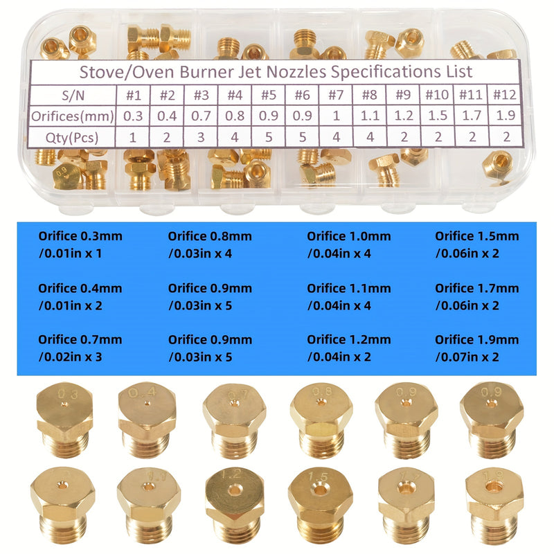 Kit de Conversión de Boquilla de Chorro para Estufa/Horno de Cobre STPCTOU de 36 piezas, Puntas de Rociador de Gas M6x0.75mm, Piezas de Repuesto para Propano LP y Gas Natural, Rango de Orificio de 0.3-1.9mm