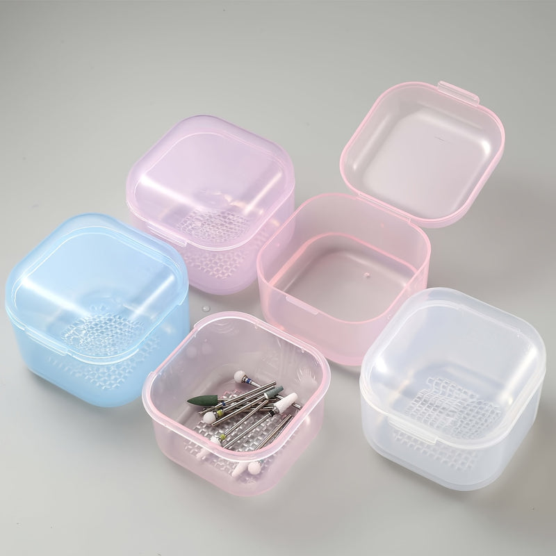 Caja esterilizadora de brocas de taladro de uñas - Luz blanca/púrpura/púrpura rosa/azul, contenedor de limpieza y drenaje de doble capa para cepillos y herramientas de esmalte de uñas, plástico, sin fragancia, no requiere batería, esenciales para el cuid
