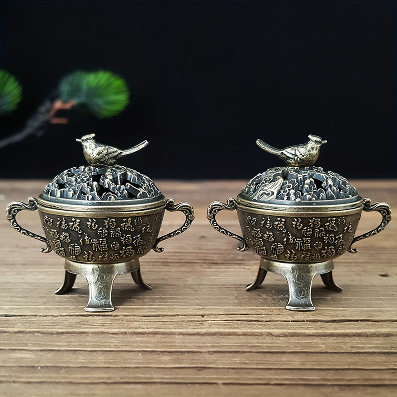 Un pequeño quemador de incienso de sándalo con un diseño de urraca de la suerte, perfecto para usar en la oficina, camping, jardín, patio o como decoración para hogar para cenas a la luz de las velas.